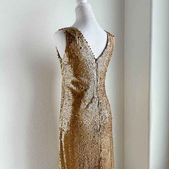 VINTAGE GOLD SEQUIN FLOOR LENGTH‎ GOWN - Picture 9 of 10